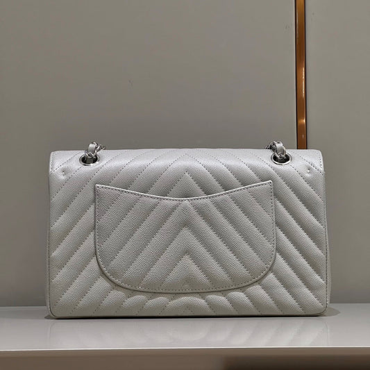 CH CLASSIC 11.12 HANDBAG 25.5 Small Grained Calfskin V Pattern Elephant Gray