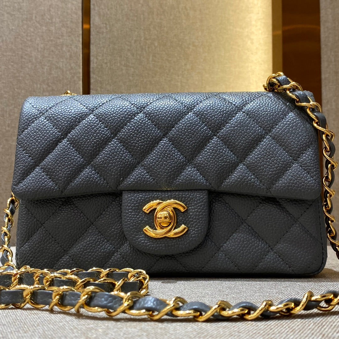 CH MINI CLASSIC HANDBAG 20 Grained Calfskin Grey