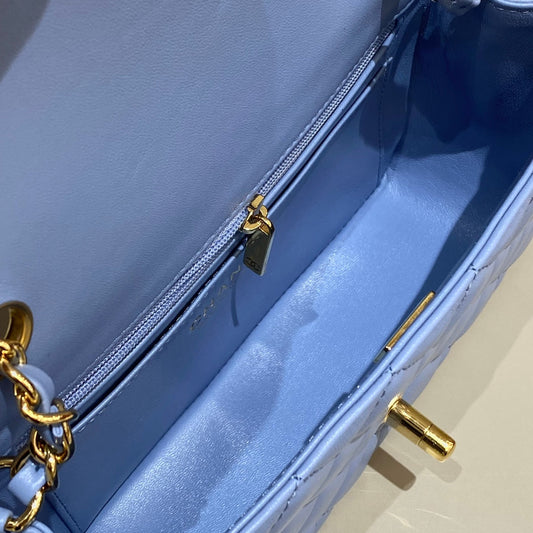 CH MINI CLASSIC HANDBAG 20 Lambskin Denim Blue