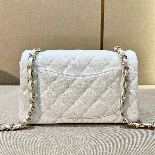 CH MINI CLASSIC HANDBAG 20 Small Grained Calfskin White