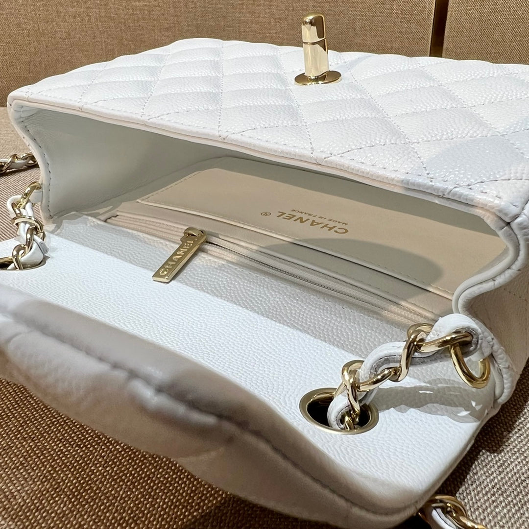 CH MINI CLASSIC HANDBAG 20 Small Grained Calfskin White