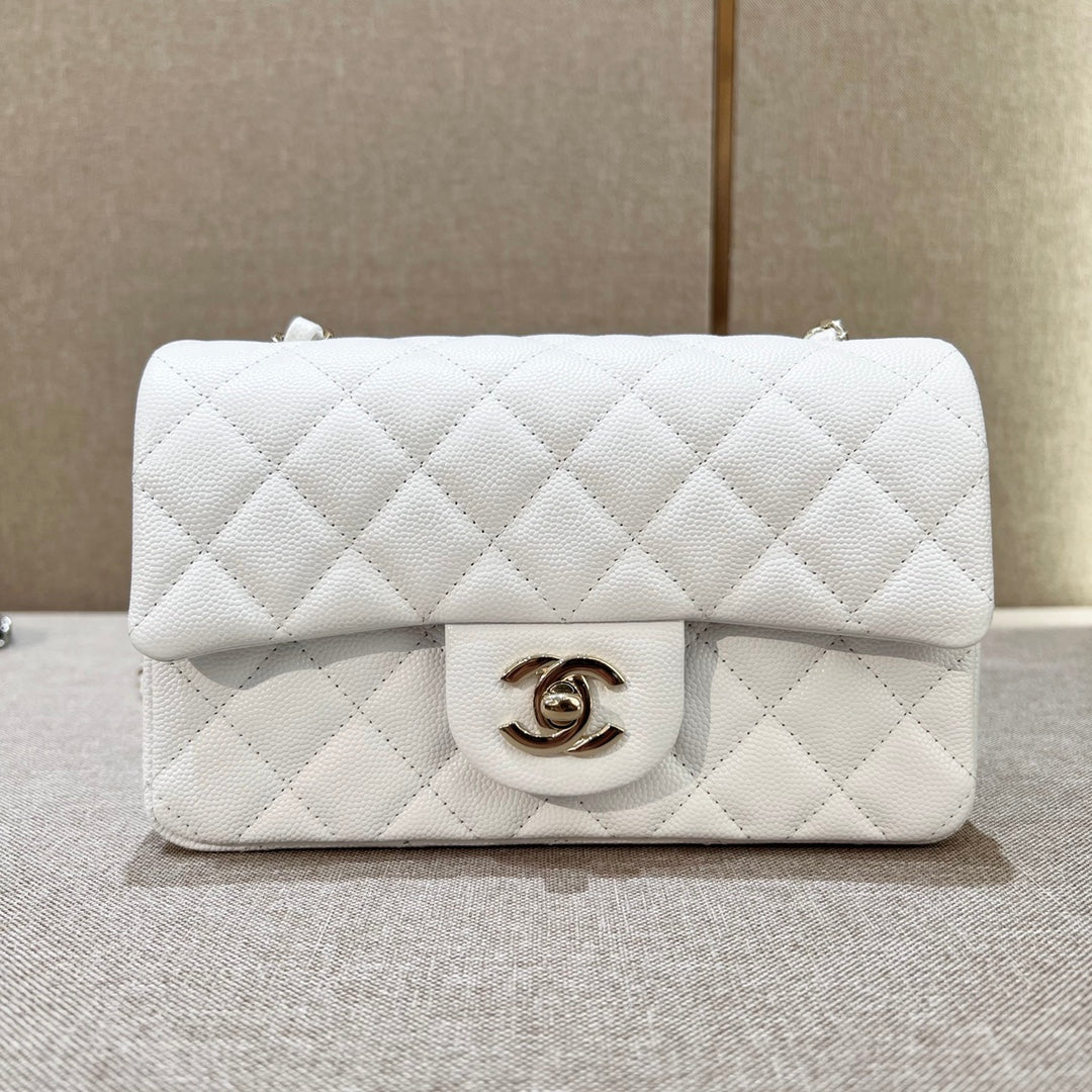 CH MINI CLASSIC HANDBAG 20 Small Grained Calfskin White
