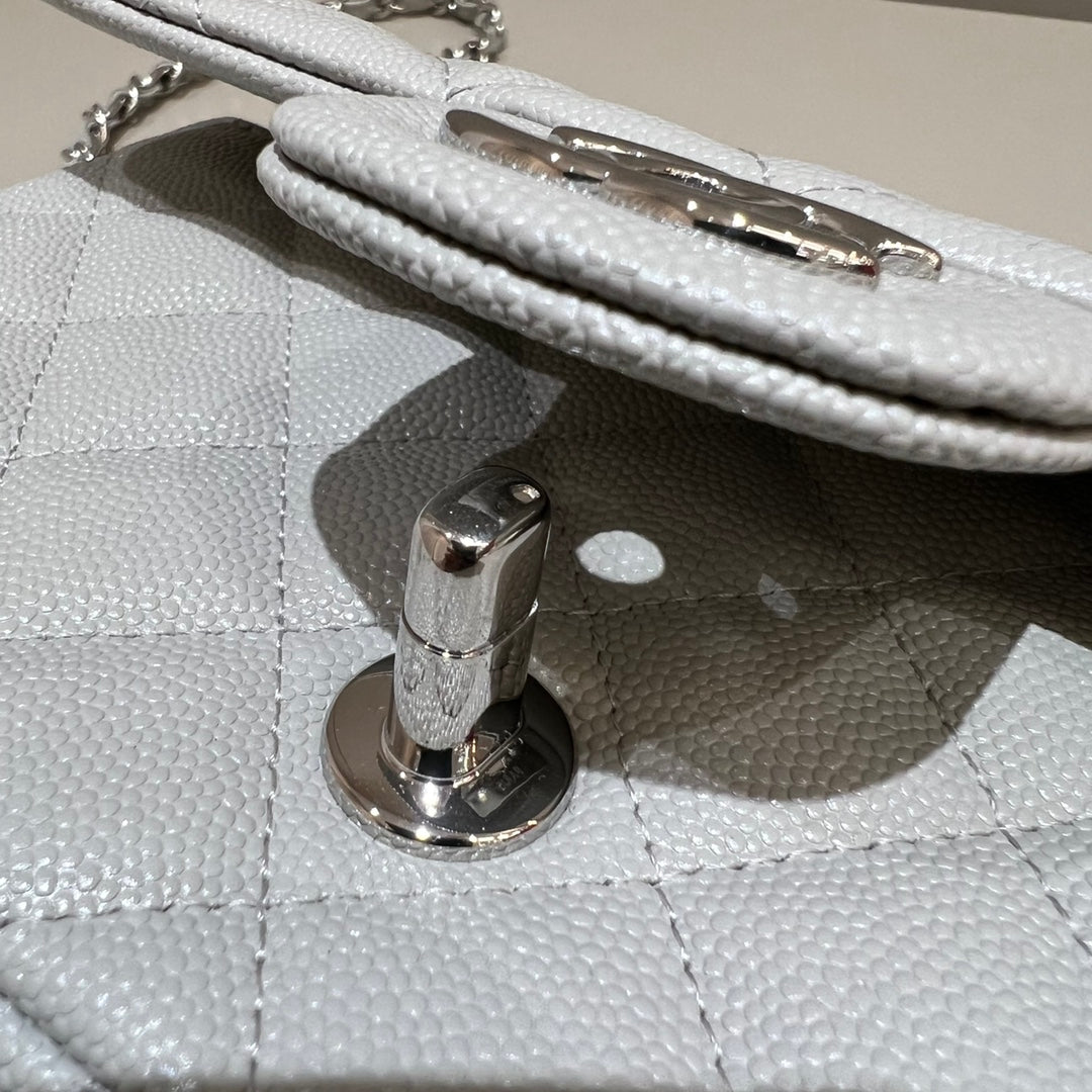 CH MINI CLASSIC HANDBAG 20 Small Grained Calfskin Elephant Gray