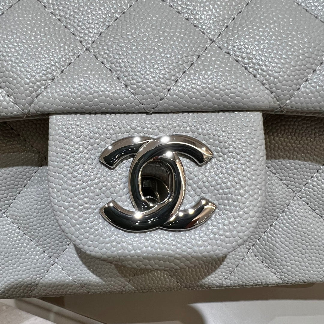 CH MINI CLASSIC HANDBAG 20 Small Grained Calfskin Elephant Gray