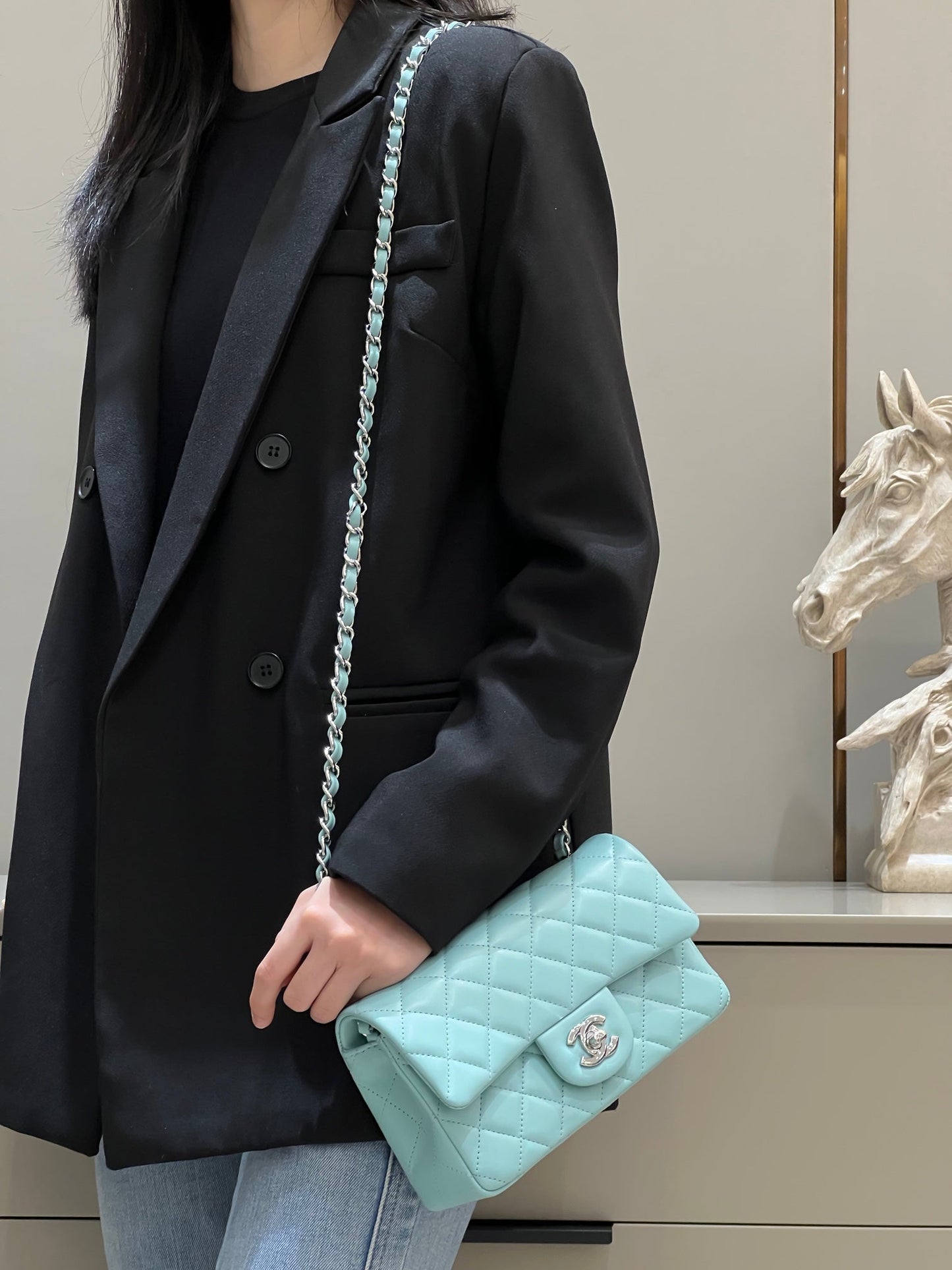 CH MINI CLASSIC HANDBAG 20 Lambskin Tiffany Blue