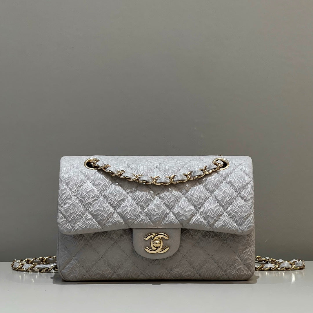 CH SMALL CLASSIC HANDBAG 23 Small Grained Calfskin Elephant Gray