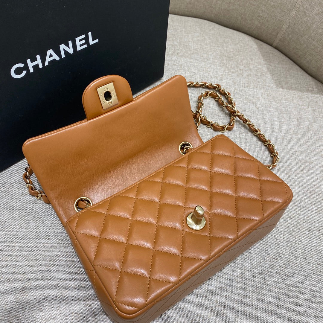 CH MINI CLASSIC HANDBAG 20 Lambskin Gold Brown