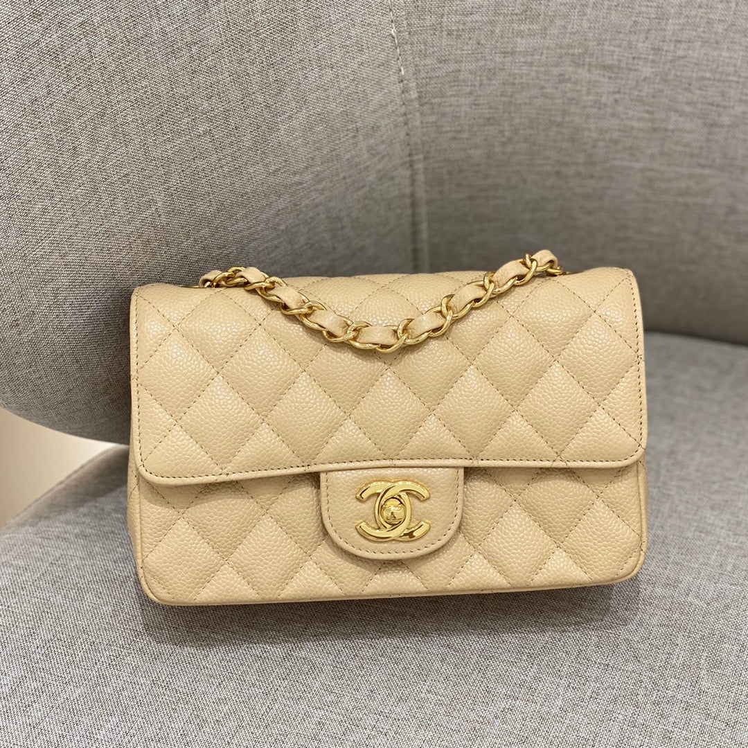 CH MINI CLASSIC HANDBAG 20 Grained Calfskin Apricot