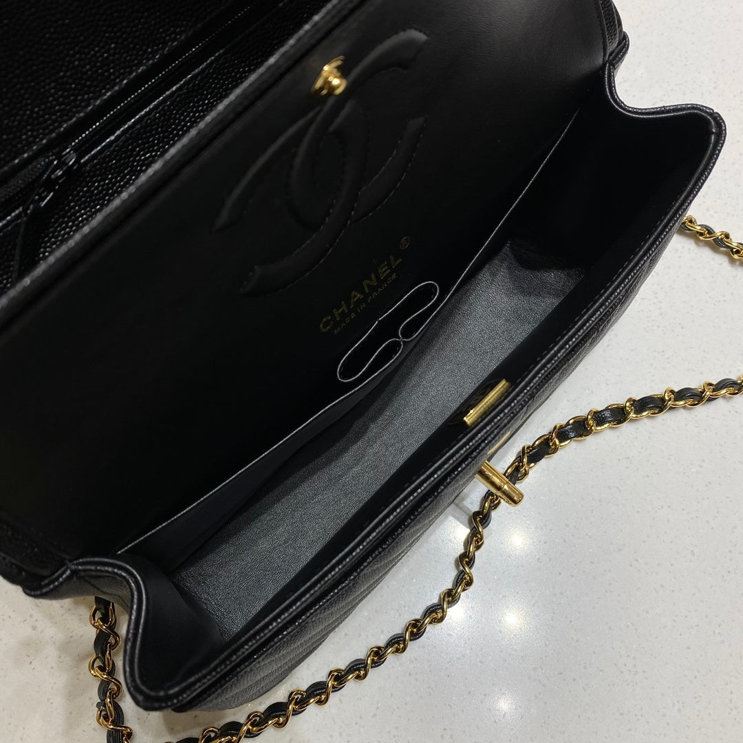 CH CLASSIC 11.12 HANDBAG 25.5 Small Grained Calfskin V Pattern Black