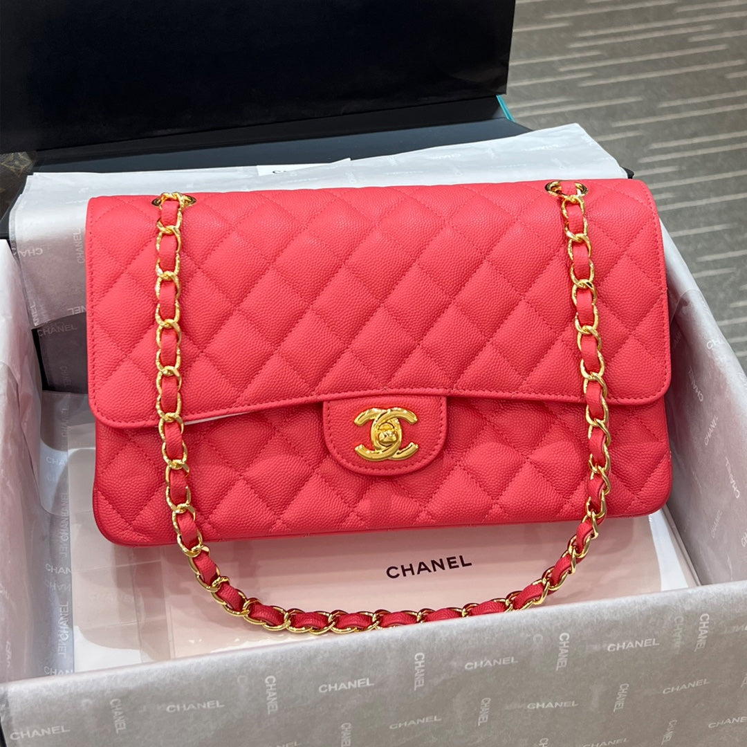 CH CLASSIC 11.12 HANDBAG 25.5 Small Grained Calfskin Orange