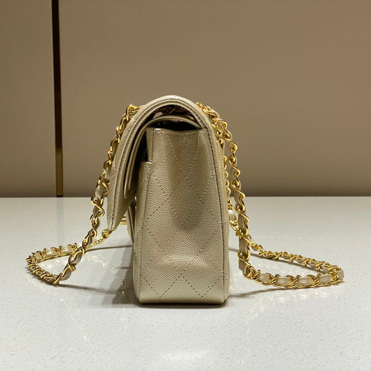 CH CLASSIC 11.12 HANDBAG 25.5 Small Grained Calfskin Champagne Gold