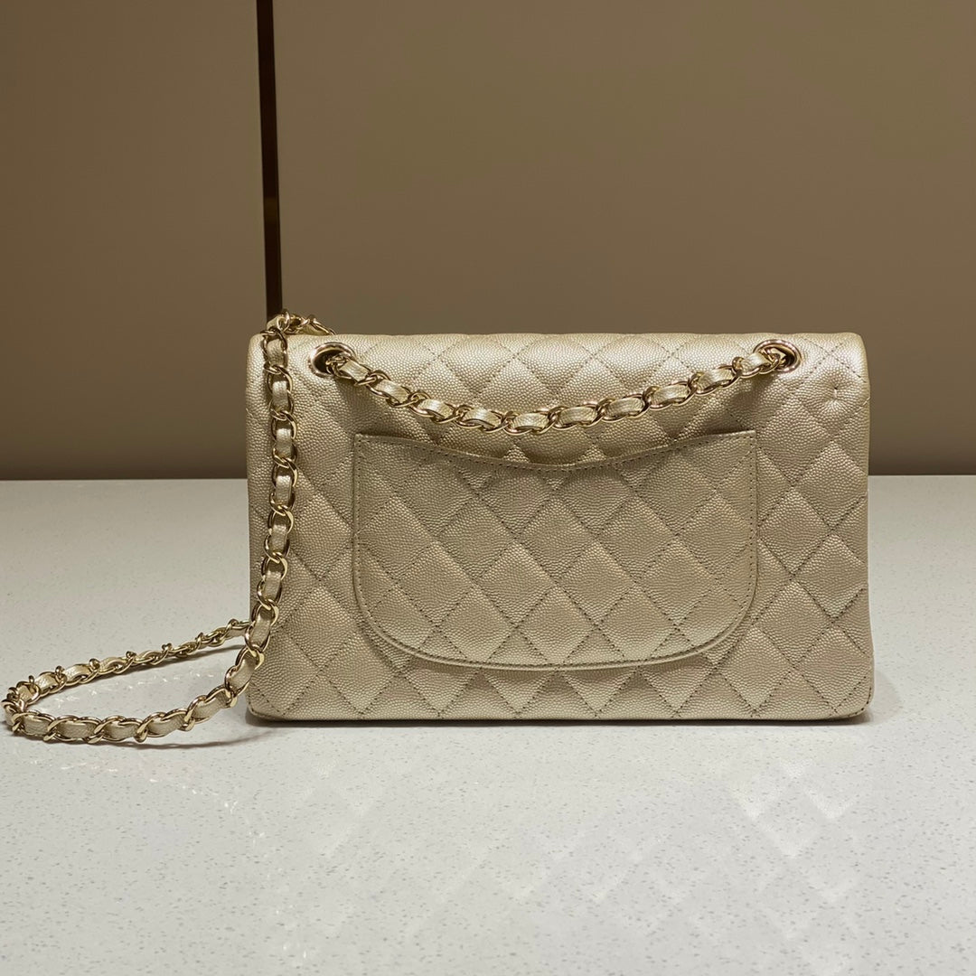CH CLASSIC 11.12 HANDBAG 25.5 Small Grained Calfskin Champagne Gold