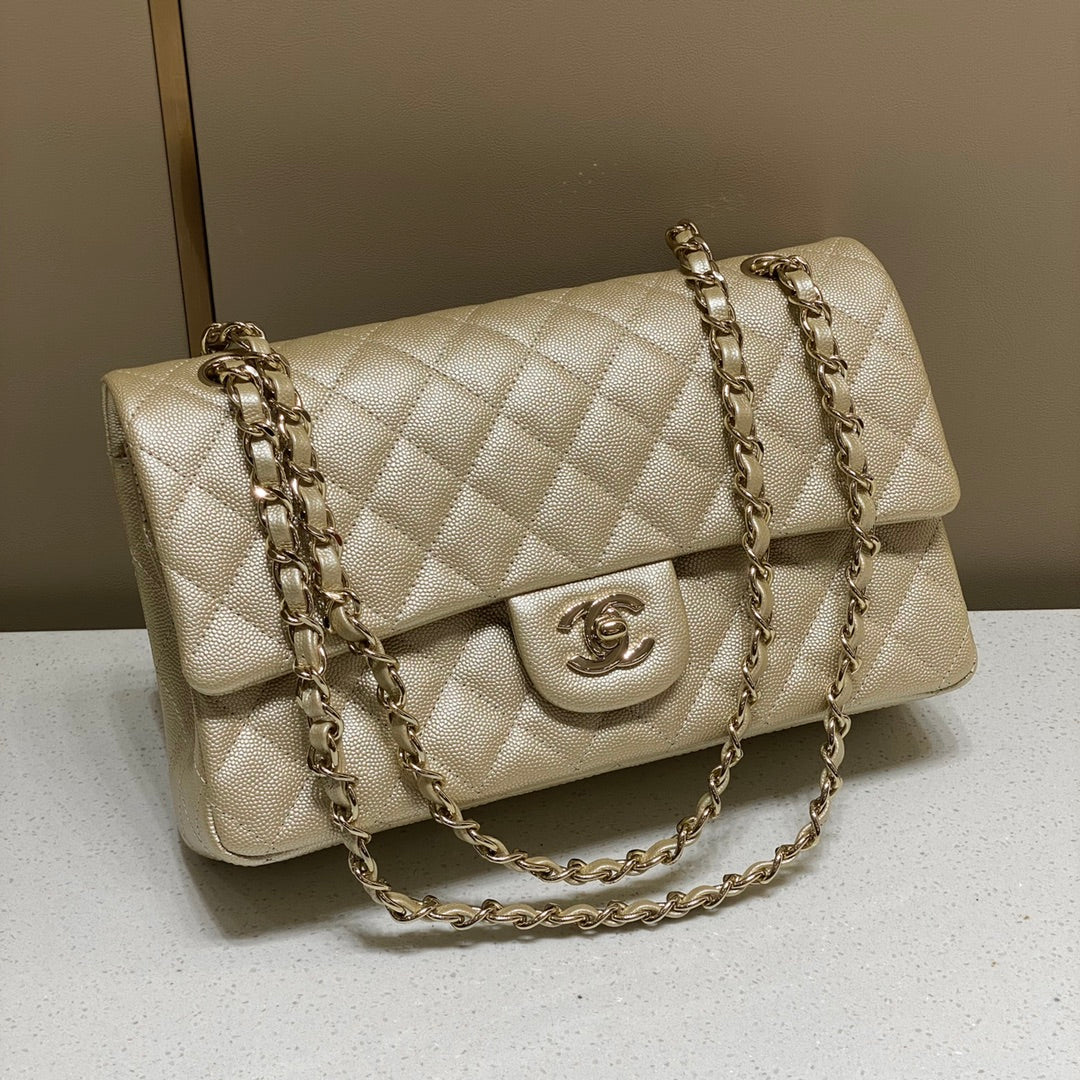 CH CLASSIC 11.12 HANDBAG 25.5 Small Grained Calfskin Champagne Gold