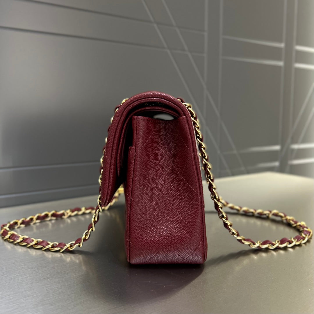 CH CLASSIC 11.12 HANDBAG 25.5 Small Grained Calfskin Red Wine Color