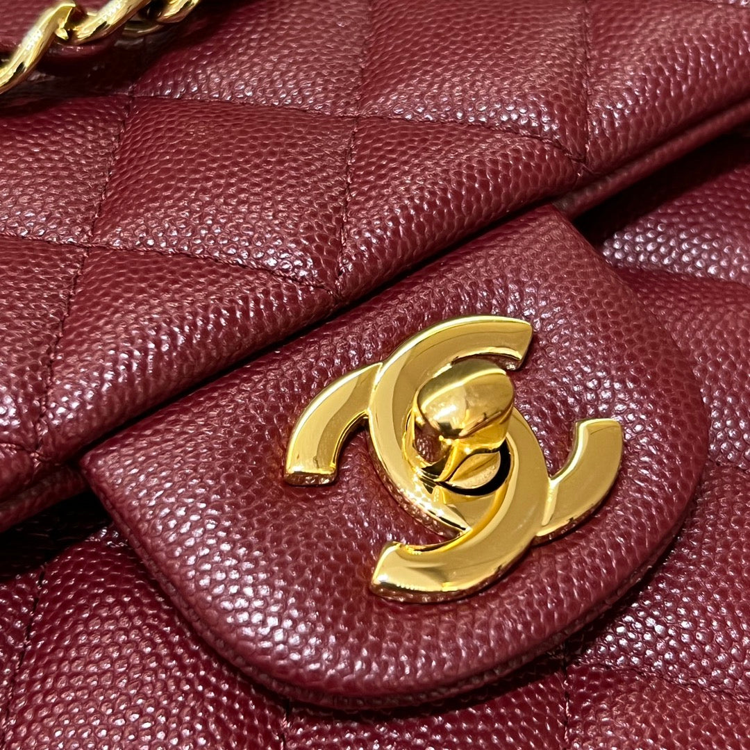 CH CLASSIC 11.12 HANDBAG 25.5 Small Grained Calfskin Red Wine Color