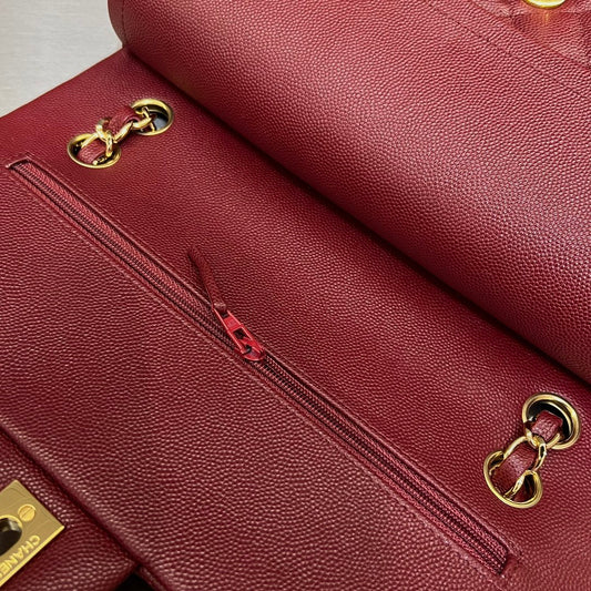 CH CLASSIC 11.12 HANDBAG 25.5 Small Grained Calfskin Red Wine Color