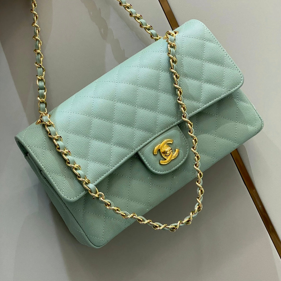 CH CLASSIC 11.12 HANDBAG 25.5 Small Grained Calfskin Matcha Green