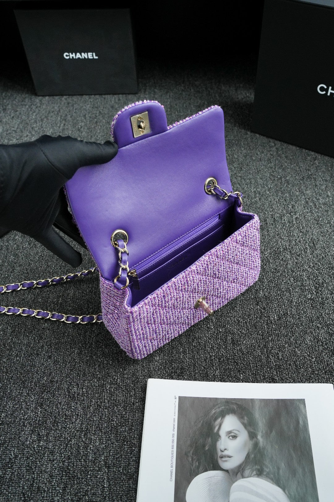 CH MINI CLASSIC HANDBAG 20 Cotton & Wool Tweed Purple