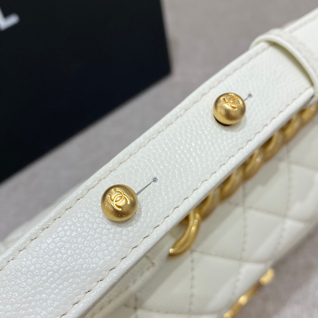 CH SMALL BOY HANDBAG 20 Small Grained Calfskin Ivory White