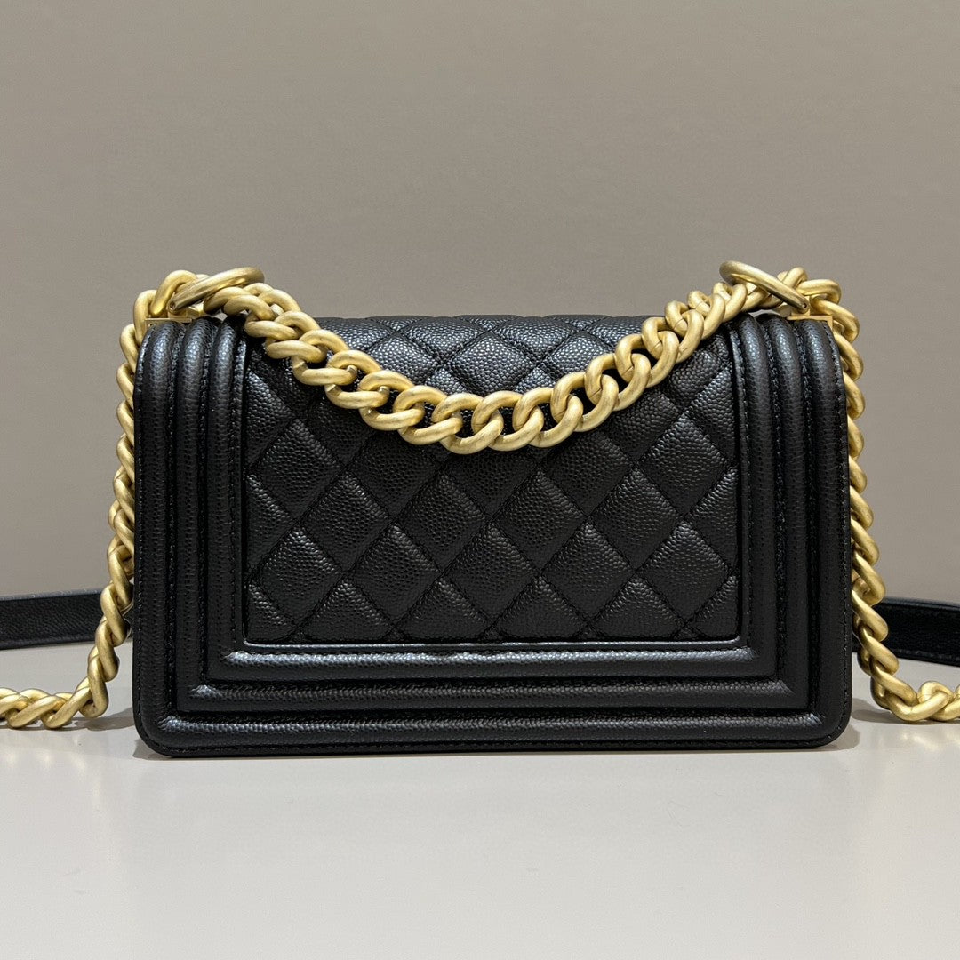 CH SMALL BOY HANDBAG 20 Small Grained Calfskin Black