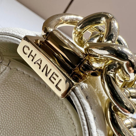 CH SMALL BOY HANDBAG 20 Small Grained Calfskin V Pattern Ivory White