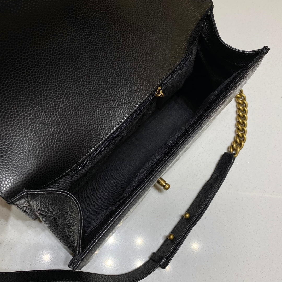 CH LARGE BOY HANDBAG 28 Grained Calfskin Black