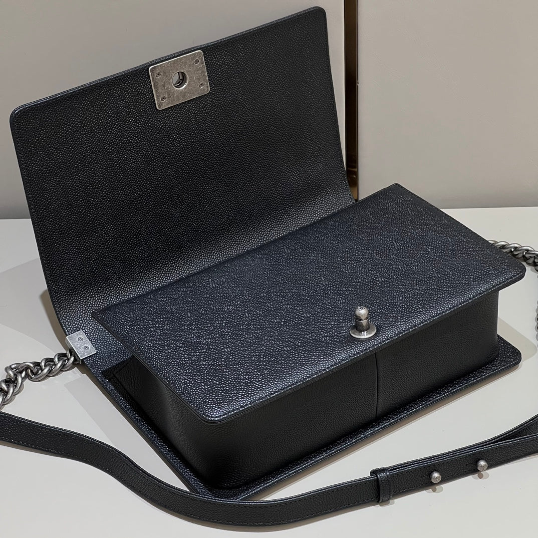 CH LARGE BOY HANDBAG 28 Grained Calfskin Black
