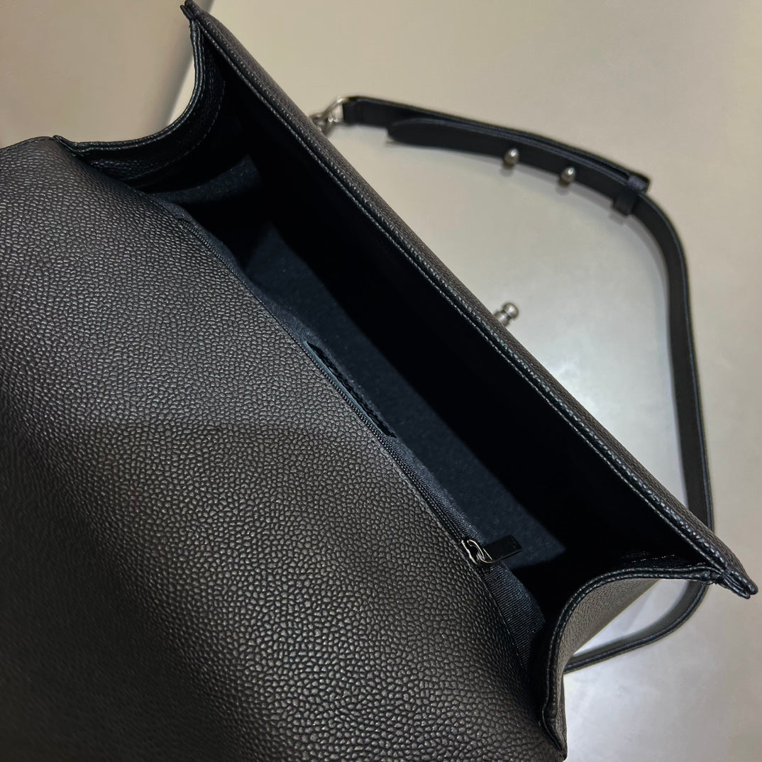 CH LARGE BOY HANDBAG 28 Grained Calfskin Black
