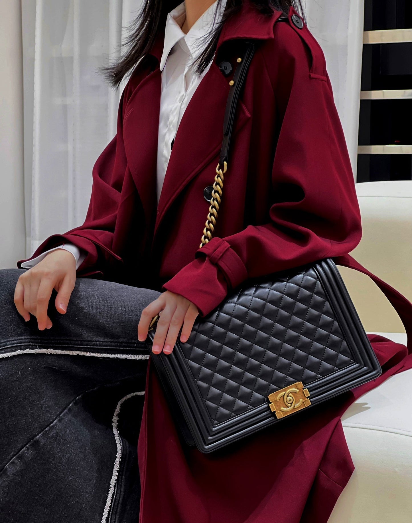 CH LARGE BOY HANDBAG 28 Lambskin Black