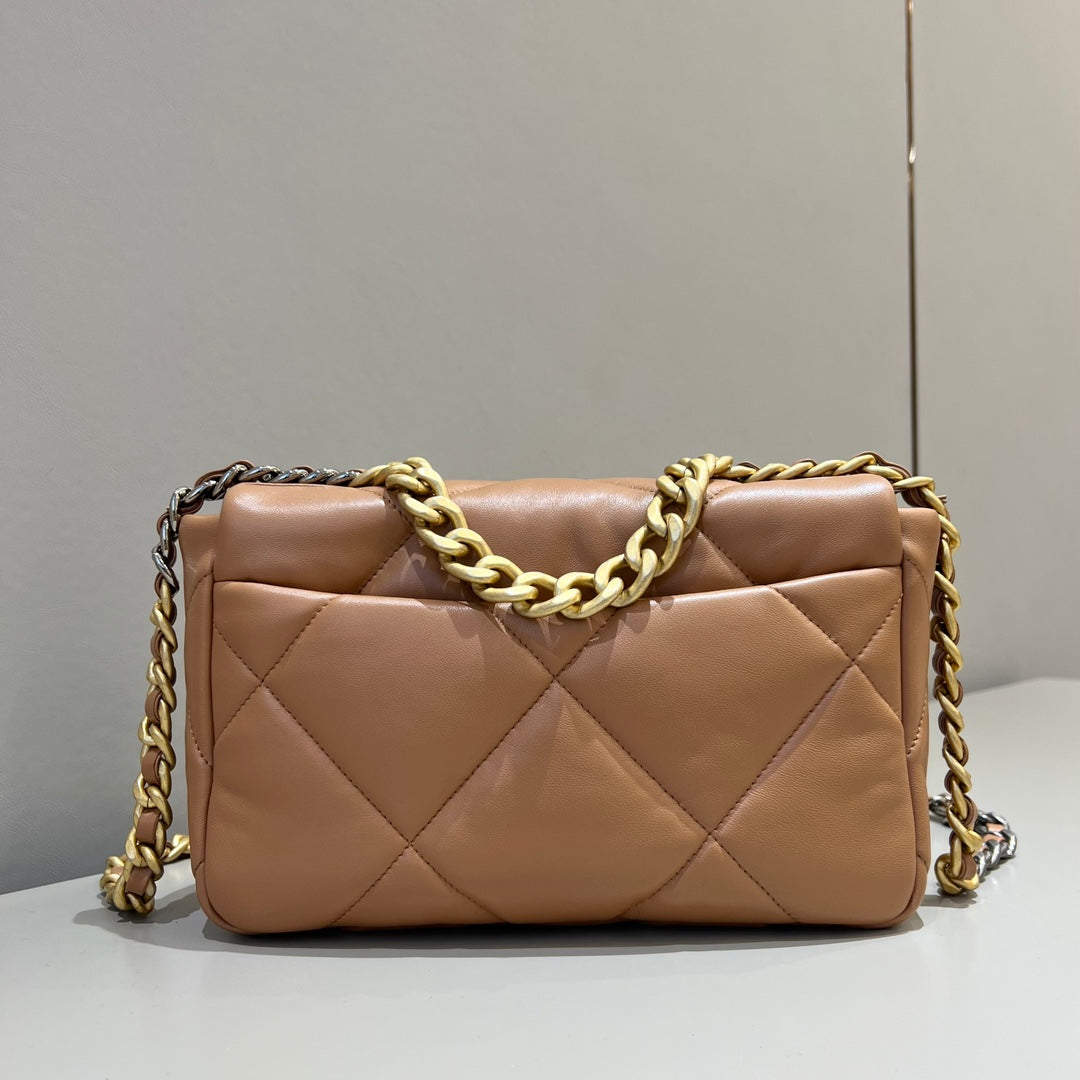 CH 19 HANDBAG 26 Lambskin Gold Brown