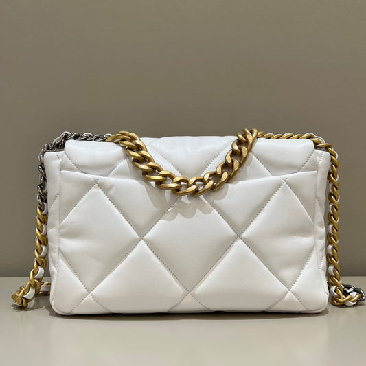 CH 19 LARGE HANDBAG 30 Lambskin White