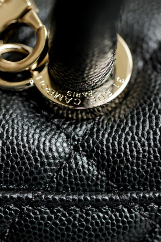 CH MINI FLAP BAG WITH TOP HANDLE 19 Grained Calfskin Black