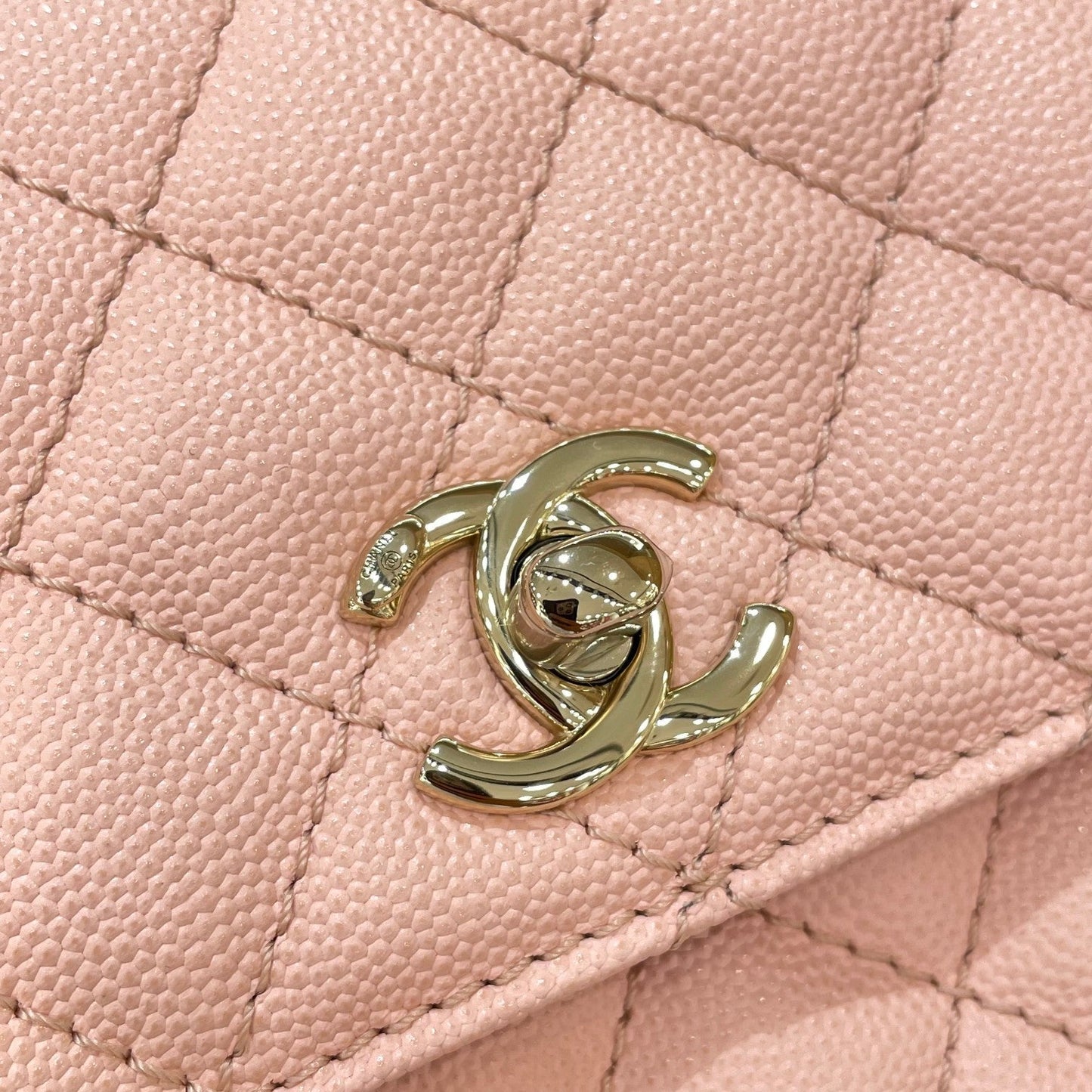 CH FLAP BAG WITH TOP HANDLE 24 Small Grained Calfskin Pink