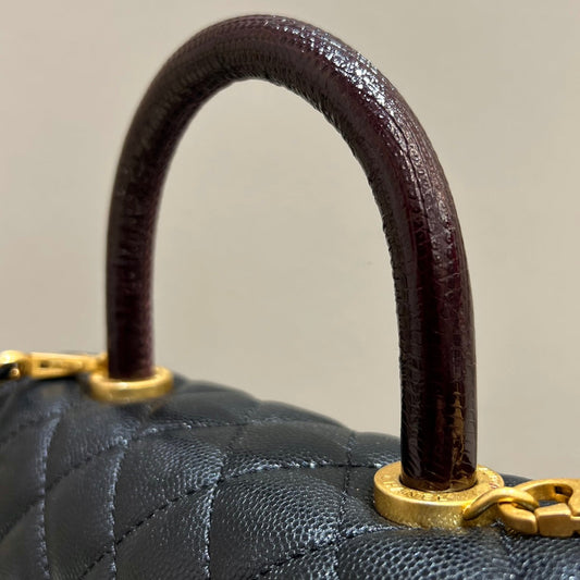 CH FLAP BAG WITH TOP HANDLE 24 Small Grained Calfskin Lizard Handle Black