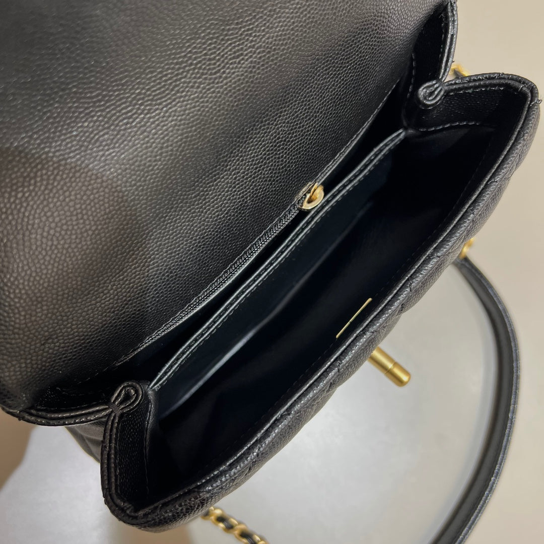 CH FLAP BAG WITH TOP HANDLE 24 Small Grained Calfskin Lizard Handle Black