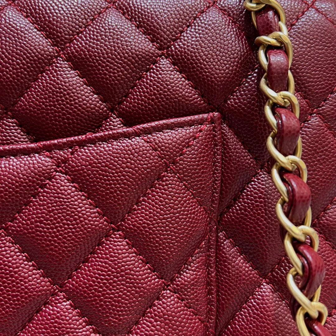 CH LARGE FLAP BAG WITH TOP HANDLE 29 Small Grained Calfskin Red Wine Color