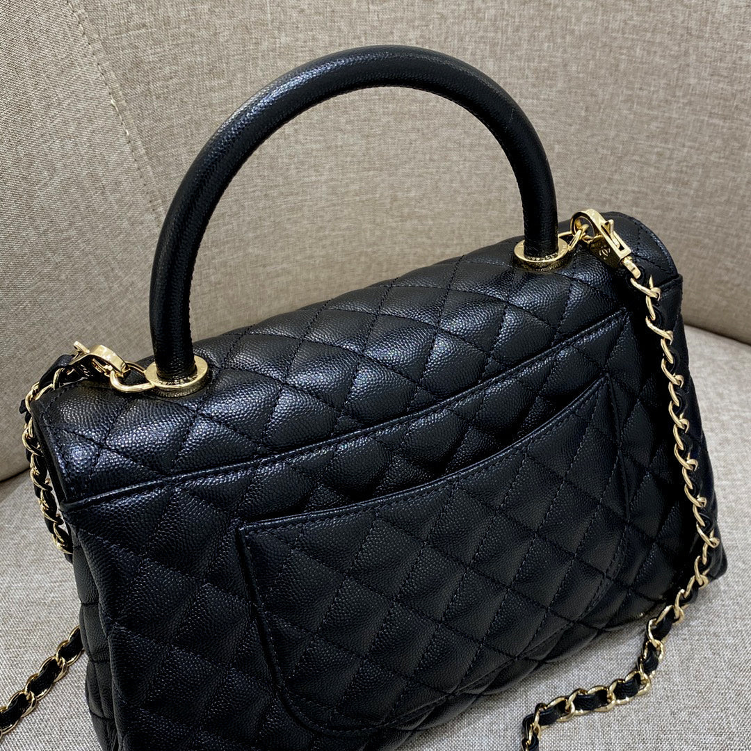 CH LARGE FLAP BAG WITH TOP HANDLE 29 Small Grained Calfskin Black