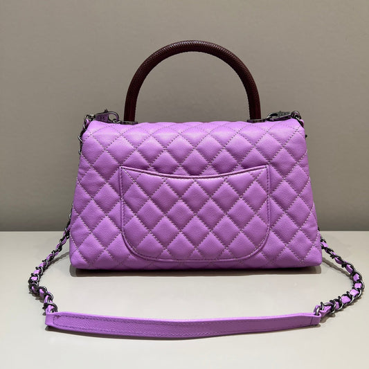 CH LARGE FLAP BAG WITH TOP HANDLE 29 Small Grained Calfskin Lizard Handle Taro Purple