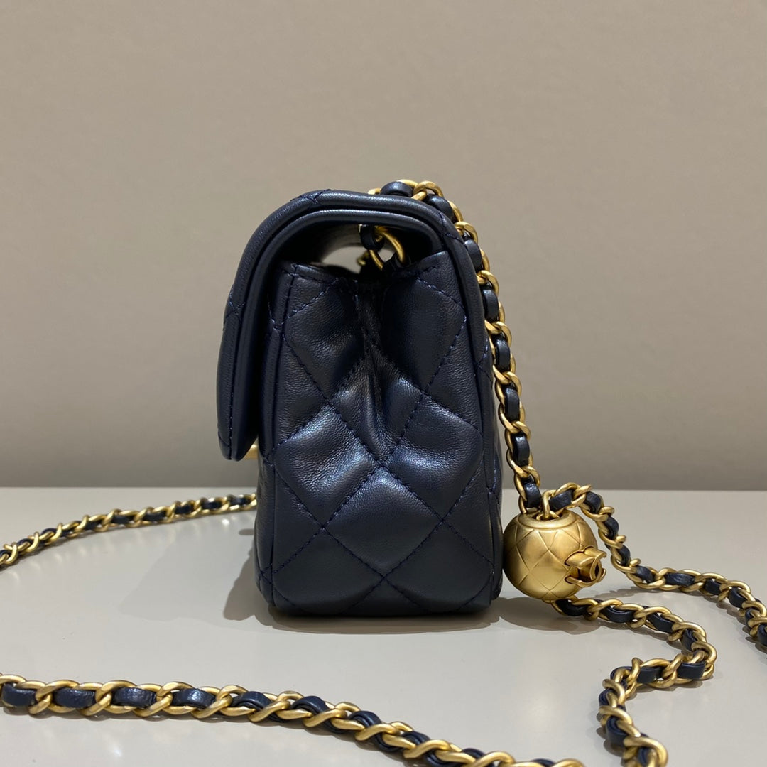 CH CF20 Golden Globe CLASSIC HANDBAG Lambskin Deep sea blue