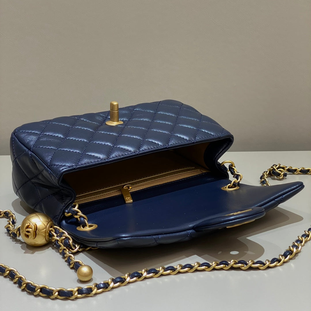 CH CF20 Golden Globe CLASSIC HANDBAG Lambskin Deep sea blue