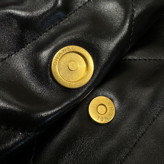 CH 24B 22 Handbag Hobo Bags Shiny Calfskin Black