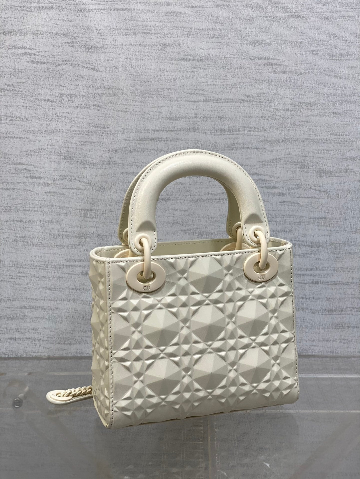 DO Mini Lady Bag Matte White Diamond Pattern Calfskin