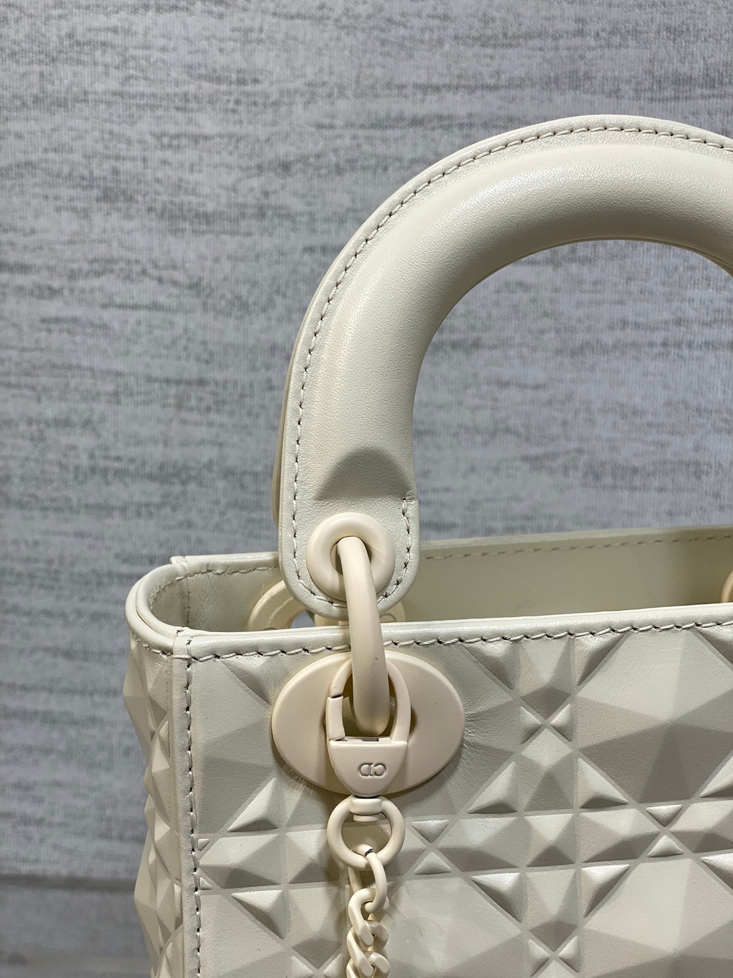 DO Mini Lady Bag Matte White Diamond Pattern Calfskin