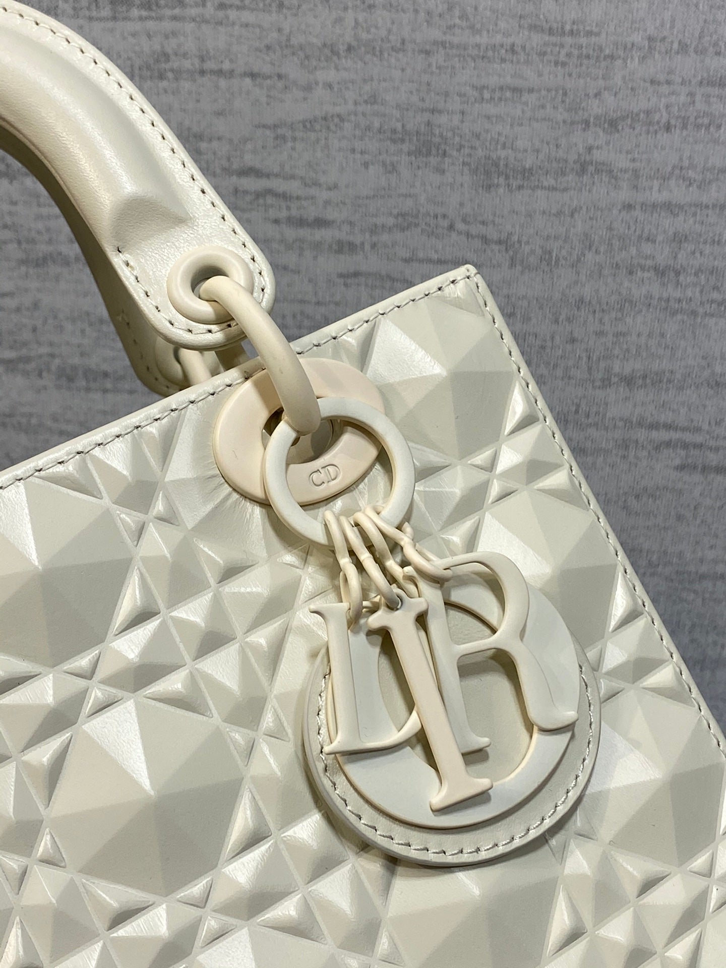 DO Mini Lady Bag Matte White Diamond Pattern Calfskin
