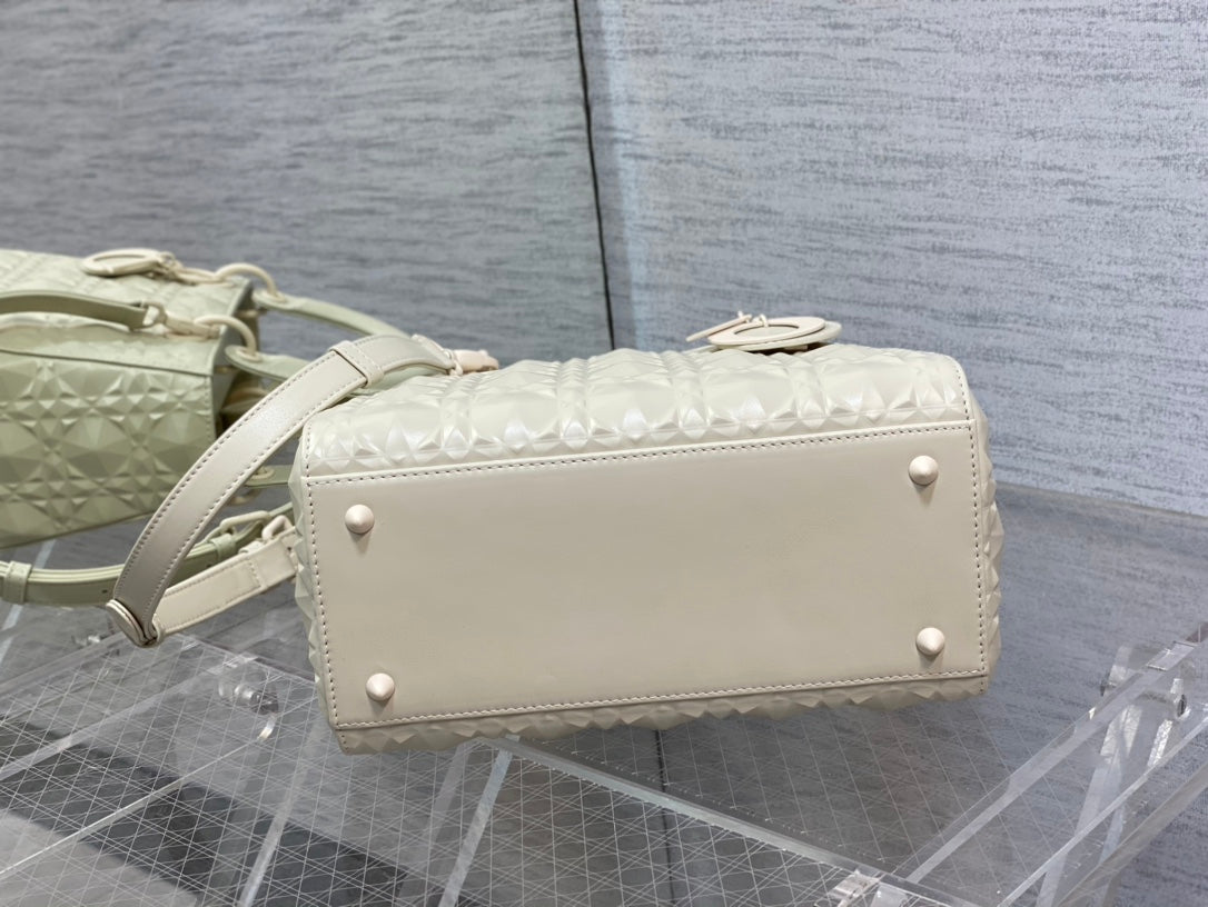 DO Mini Lady Bag Matte White Diamond Pattern Calfskin