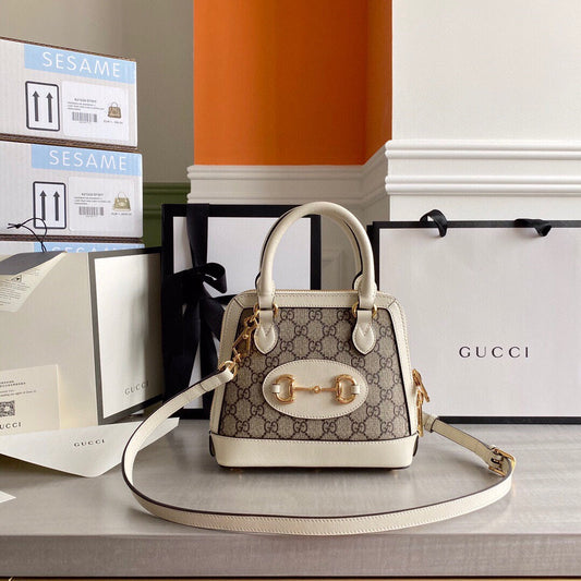 GC Horsebit 1955 small top handle bag Beige/White