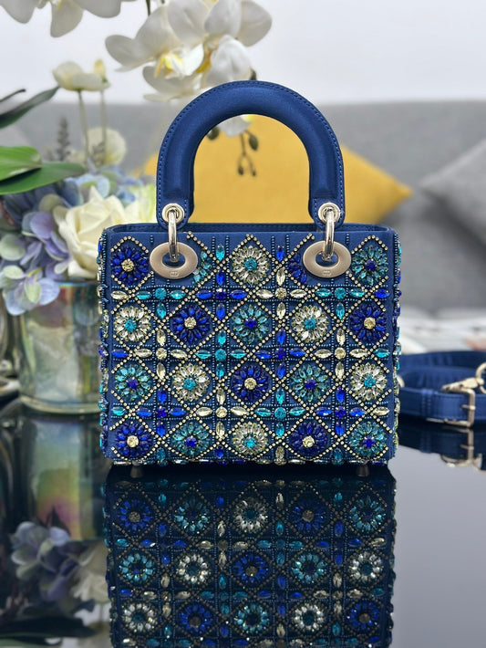 DO Mini Lady Bag Blue Sapphire Pearl decoration Embroidery