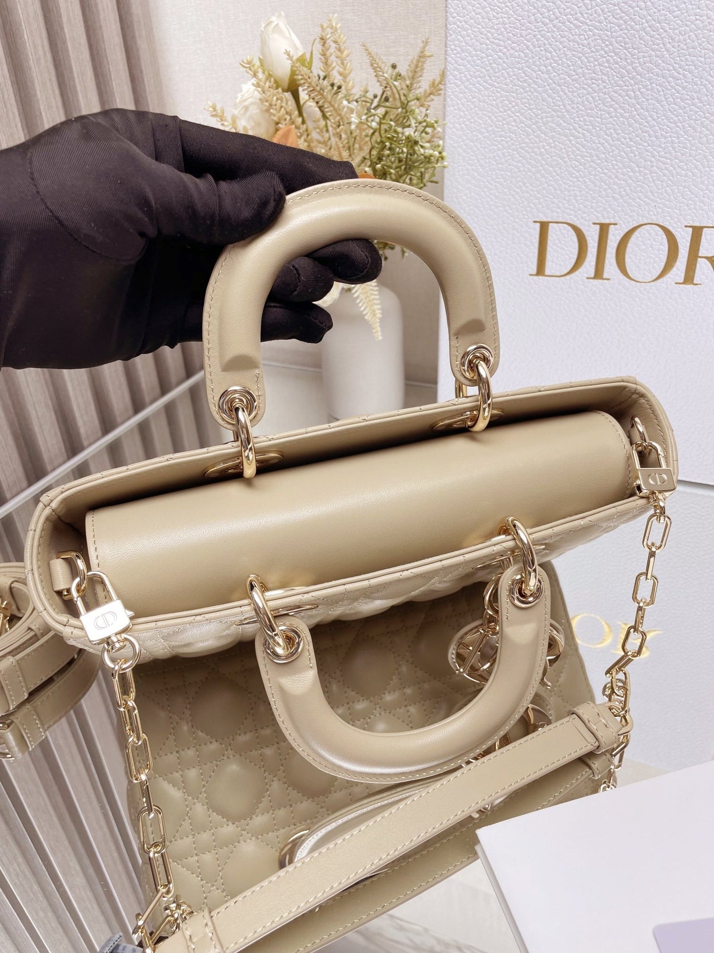 DO Micro / Small / Medium Lady D-Joy Bag Sand-Colored Cannage Lambskin