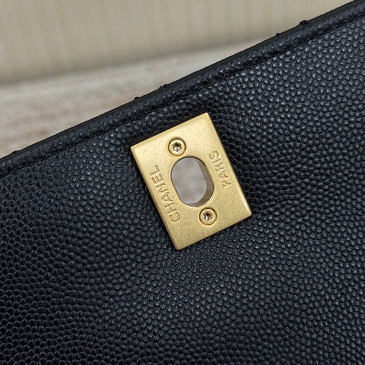 CH FLAP BAG WITH TOP HANDLE 24 Grained Calfskin Black