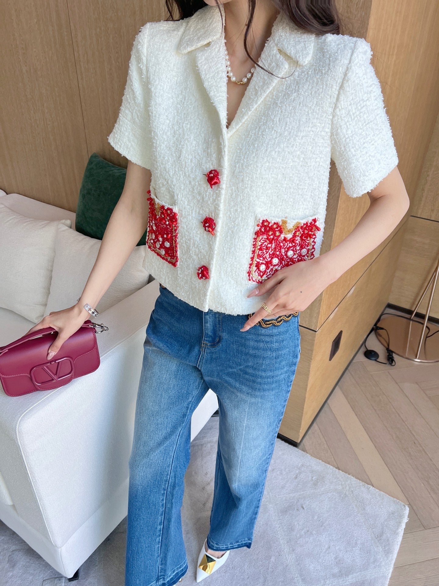 val 25ss beaded short sleeve jacket